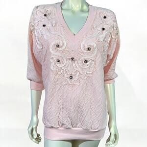 Rafael Small Pink Jeweled Sweatshirt, Vintage 1990s, Good Condition